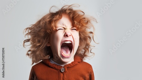 A child screaming and a copy space on a white background
