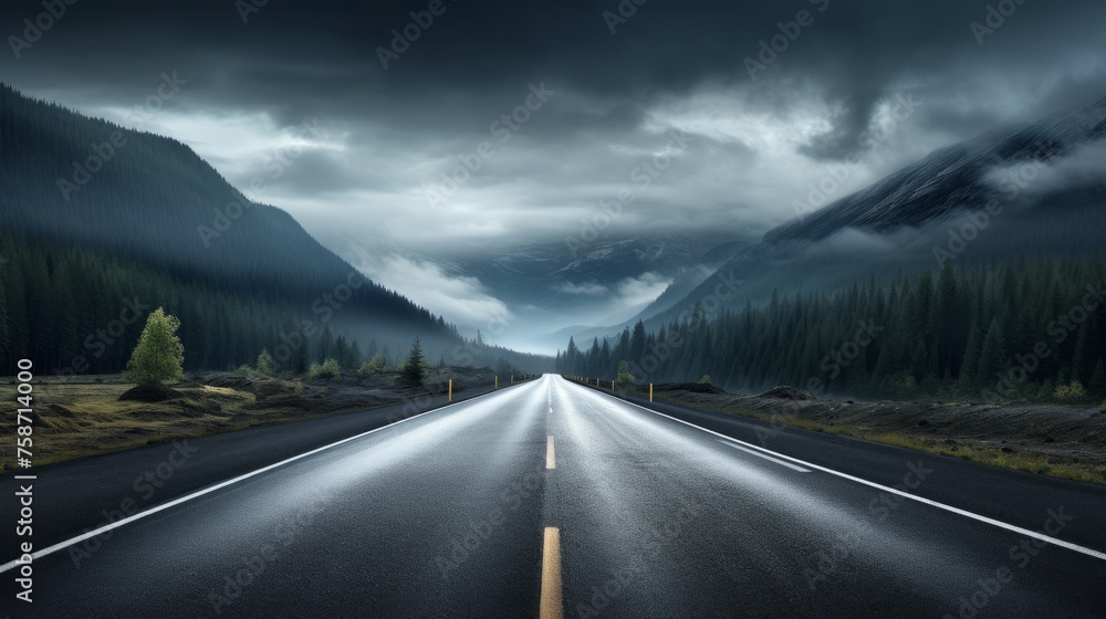 An empty highway in a mountain valley An empty highway in a mountain valley