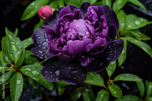 Purple flower with water droplets