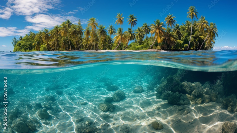 Spectacular tropical paradise island with white sandy beaches and vibrant palm trees Spectacular tropical paradise island with white sandy beaches and vibrant palm trees