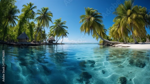 Tropical paradise. Exotic island destination with palm trees for relaxation and adventure