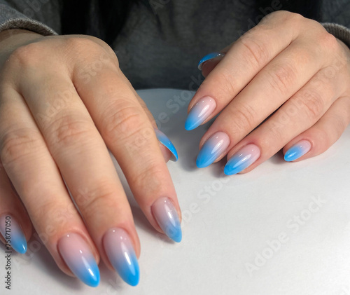 Blue Ombre Gel Nails Polish Manicure
