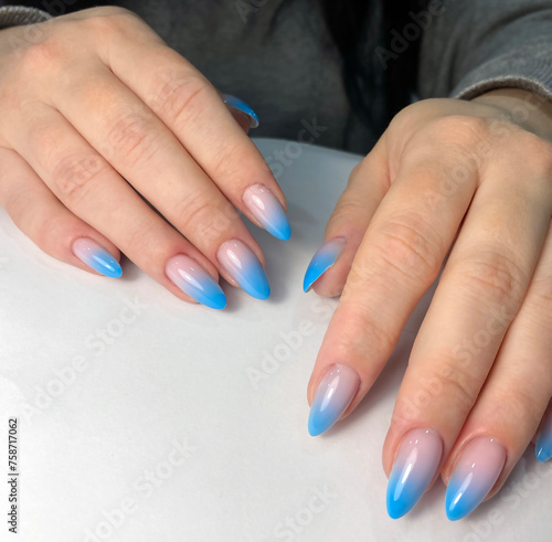 Blue Ombre Gel Nails Polish Manicure