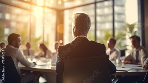 Successful businessman sitting confidently in conference room