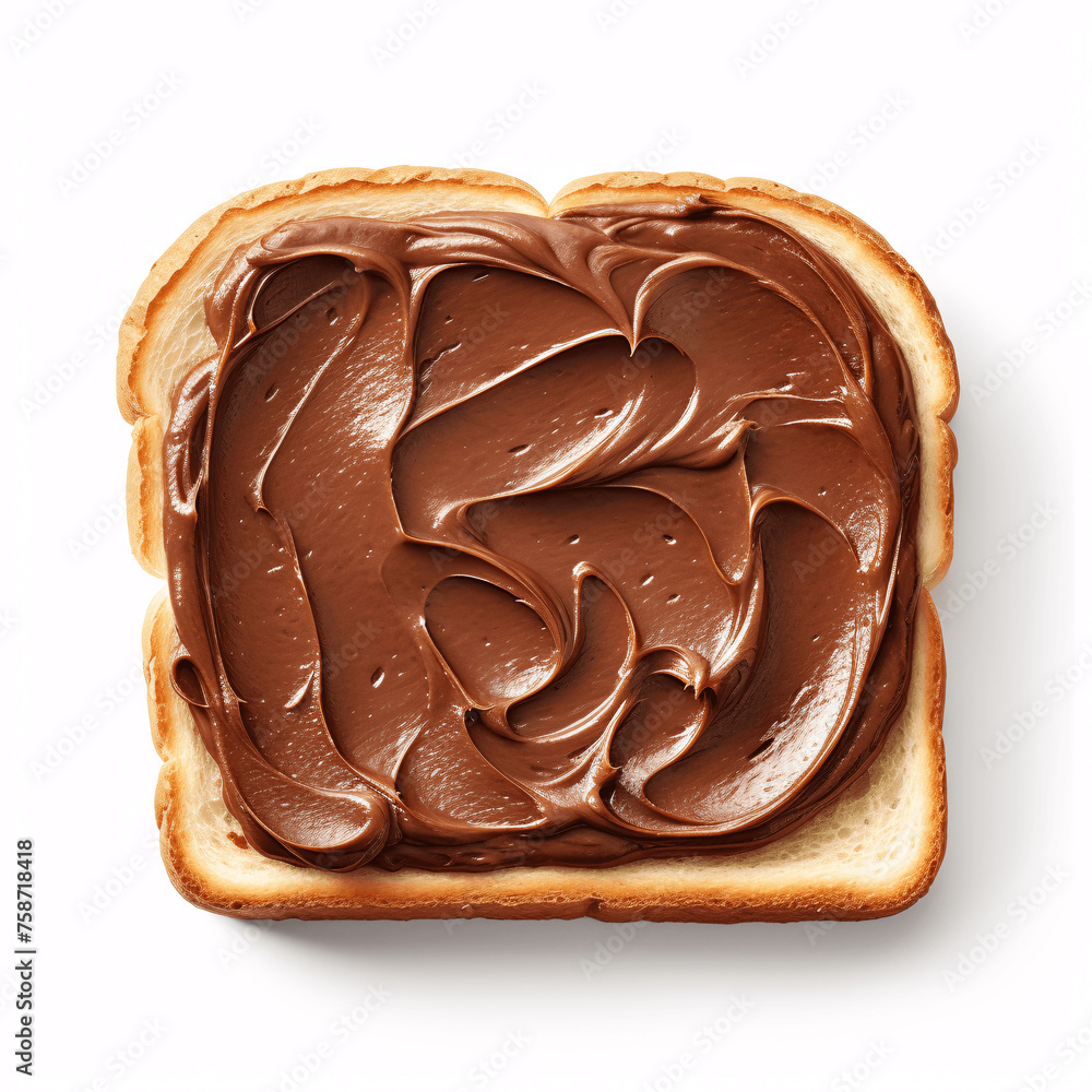 Chocolate Spread Toast - Top View on White Background Chocolate Spread Toast - Top View on White Background