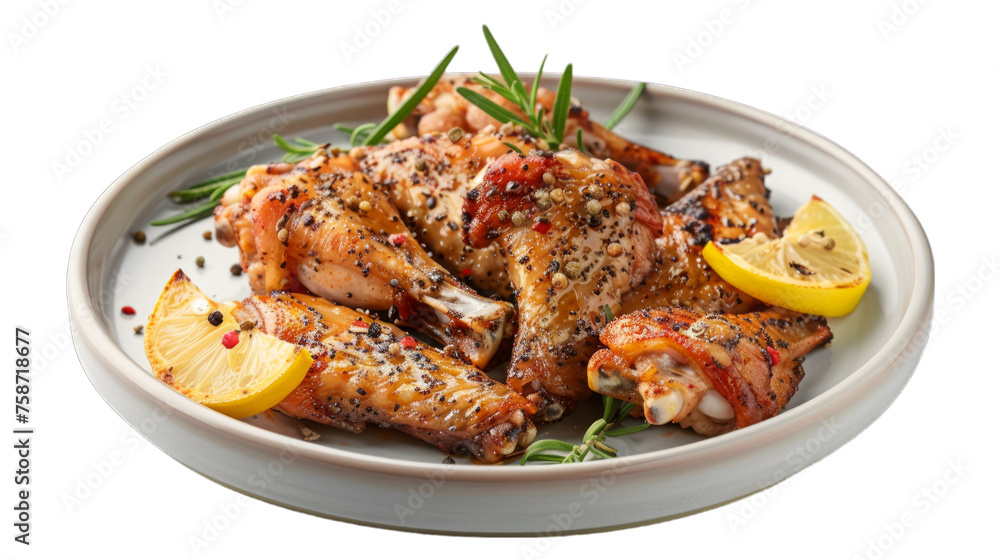 Lemon Pepper Wings on a plate isolated on transparent png background. Generative ai Lemon Pepper Wings on a plate isolated on transparent png background. Generative ai