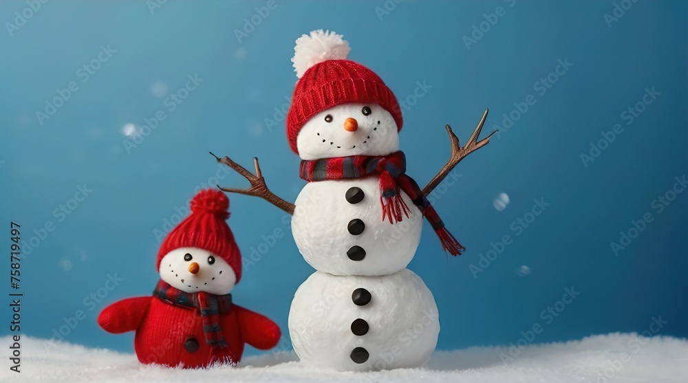 happy jolly snowman on blue background, AI Generated

