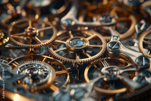 Close-up view of complex golden watch gears and mechanisms, symbolizing precision and craftsmanship. 