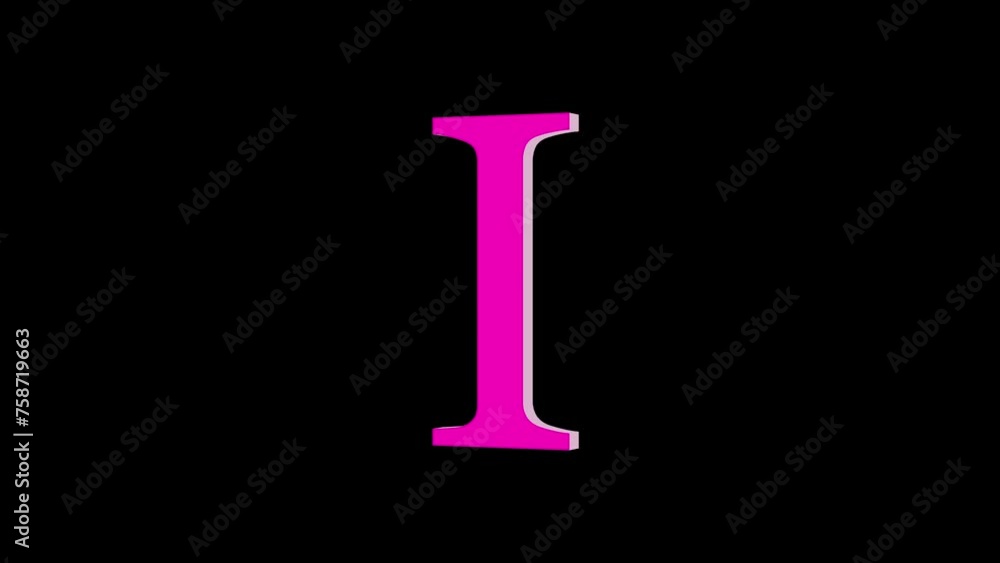 3d I letter logo loopable rotated pink color animation black background 3d I letter logo loopable rotated pink color animation black background