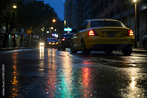 as the rain pours down the asphalt becomes a © JVLMediaUHD