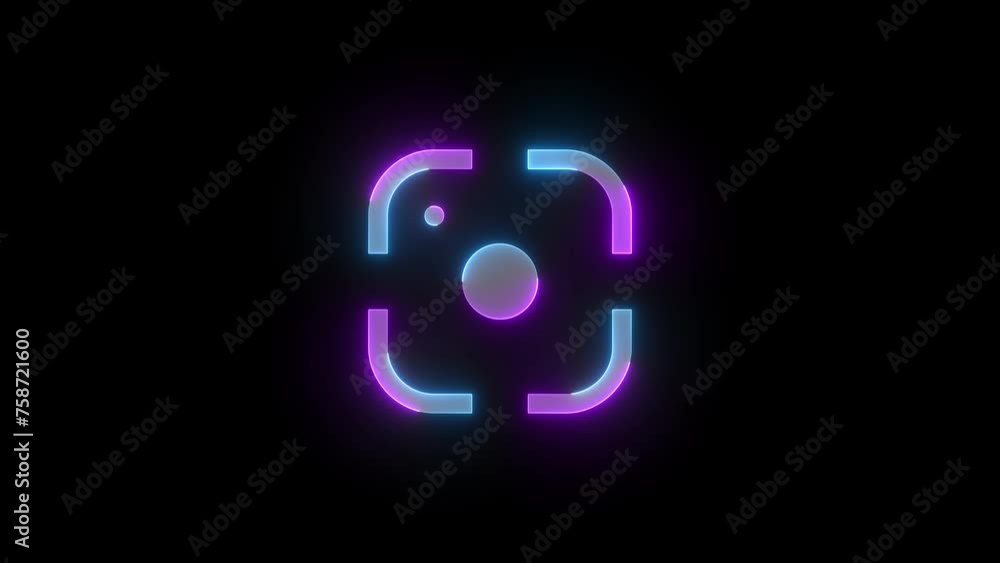 Neon center position icon cyan purple color glowing animation black background Neon center position icon cyan purple color glowing animation black background