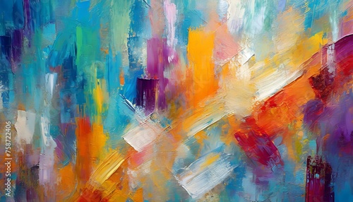 Abstract Chromatic Symphony: Vibrant Oil Painting on Canvas