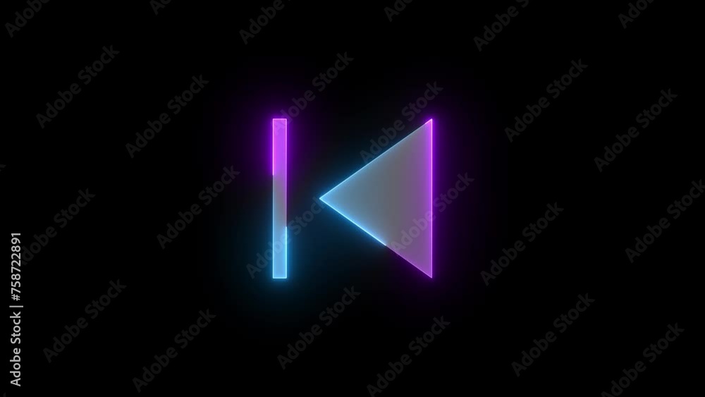 Neon previous arrow icon cyan purple color glowing animation black background Neon previous arrow icon cyan purple color glowing animation black background