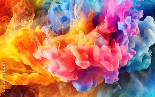 Ink swirling in water, cloud of colorful paint. Ai Generative