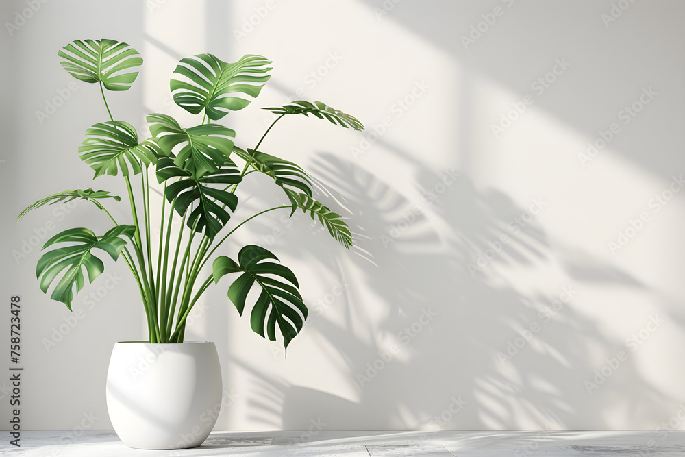 An illustration of a monstera deliciosa plant in a minimalist white room, perfect for showcasing home decor and interior design ideas. An illustration of a monstera deliciosa plant in a minimalist white room, perfect for showcasing home decor and interior design ideas.
