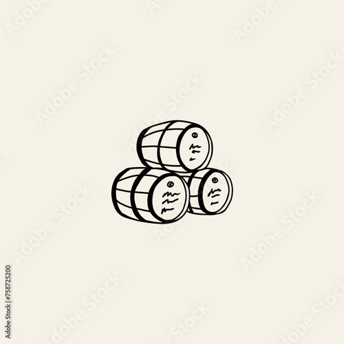 Line art doodle wine barrels
