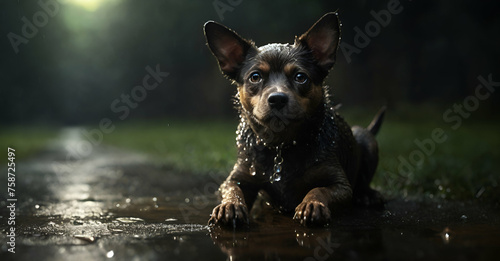 dog in the rain photo