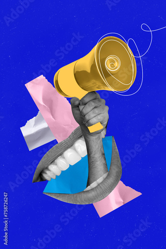 Canvas Print Collage picture comics zine of human arm hold bullhorn announce proclaim news is