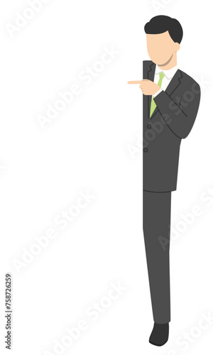指差しして案内する会社員の男性