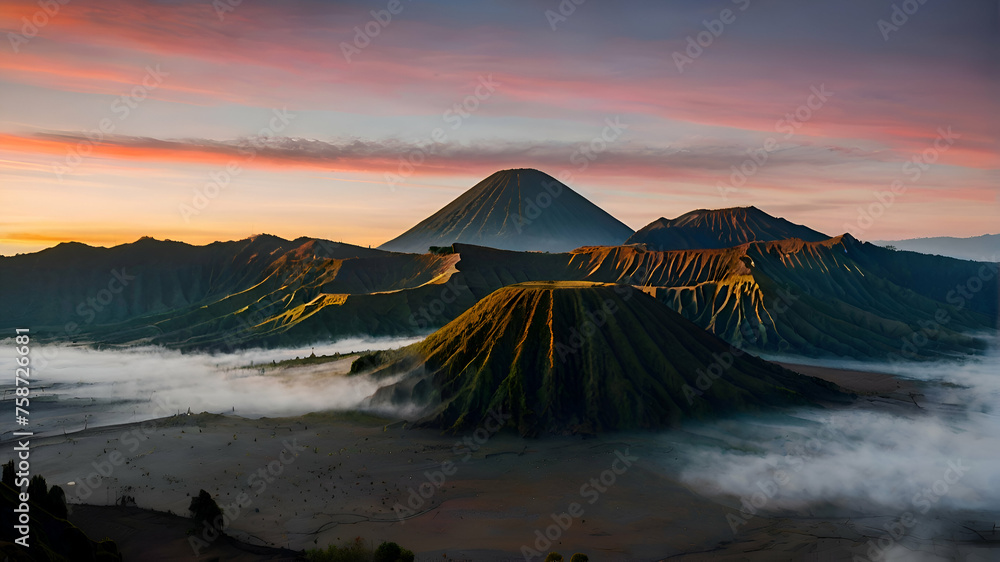 sunrise in the Bromo mountain, Java, Indonesia - obrazy, fototapety, plakaty 