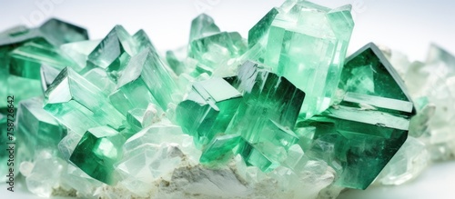 Macro shot of green fluorite crystals on a white background