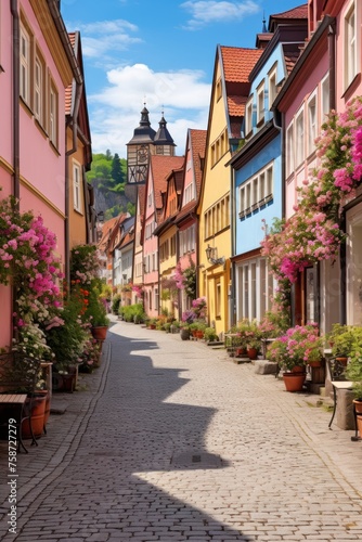 Historic cobblestone alley with blooming flowers © Photocreo Bednarek