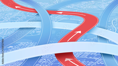 City urban roads and streets abstract map downtown district map. Large abstract roads, gradient lines intersect in various directions. Multiple roads. Vector, illustration.