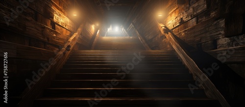 Stairway leading to illuminated passage underground.