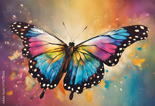 Colorful painted butterfly with wings spread out flying