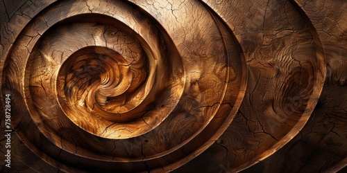 Swirling patterns in natural wood creating an abstract organic art piece photo