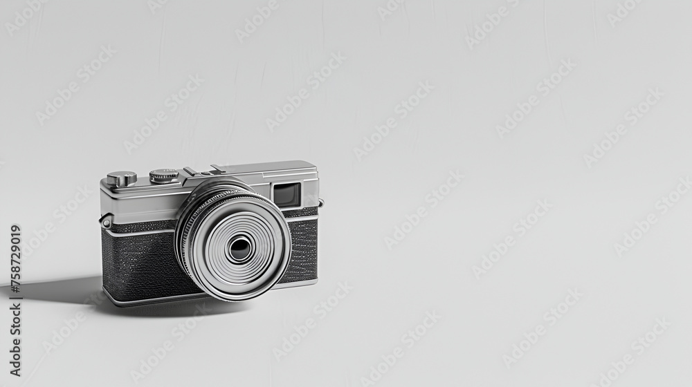 Modern Camera On White Background,Ultra zoom silverl Digital photo camera
