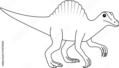 Spinosaurus coloring page. Cute flat dinosaur isolated on white background