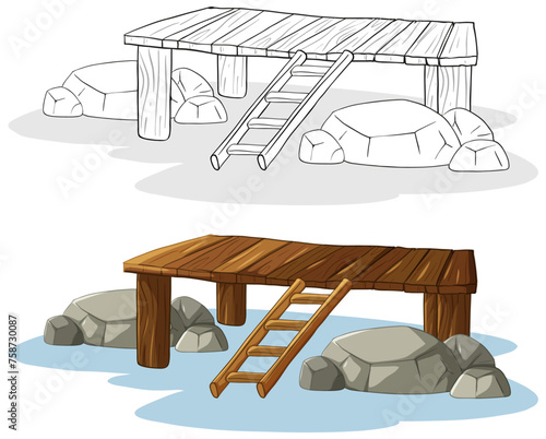 Vector illustration of a serene lakeside dock