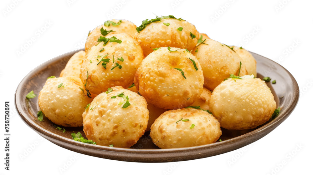Pani Puri on a plate isolated on transparent png background. Generative ai 