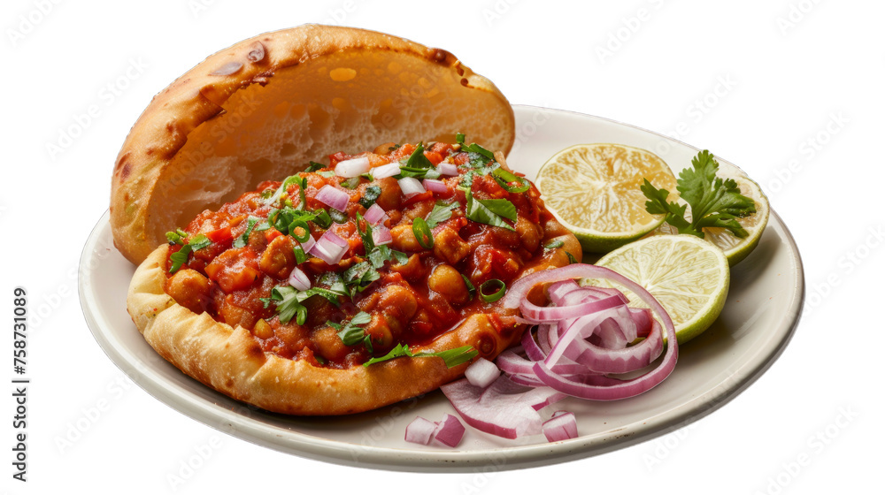 Pav Bhaji on a plate isolated on transparent png background. Generative ai Pav Bhaji on a plate isolated on transparent png background. Generative ai