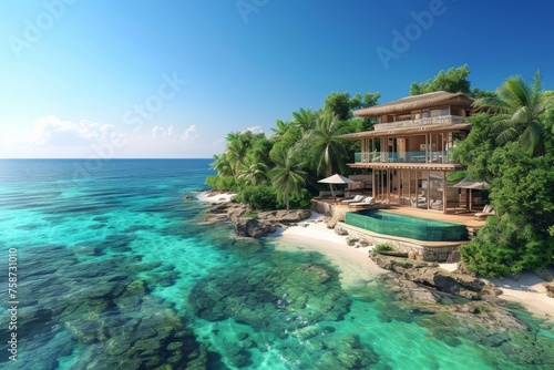 An eco-conscious luxury hotel nestled amidst a pristine marine sanctuary