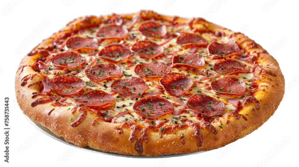 Pepperoni Pizza isolated on transparent png background. Generative ai 