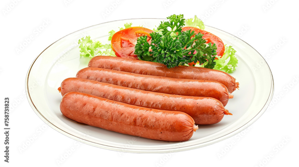 Polish Sausage Dog on a plate isolated on transparent png background. Generative ai 