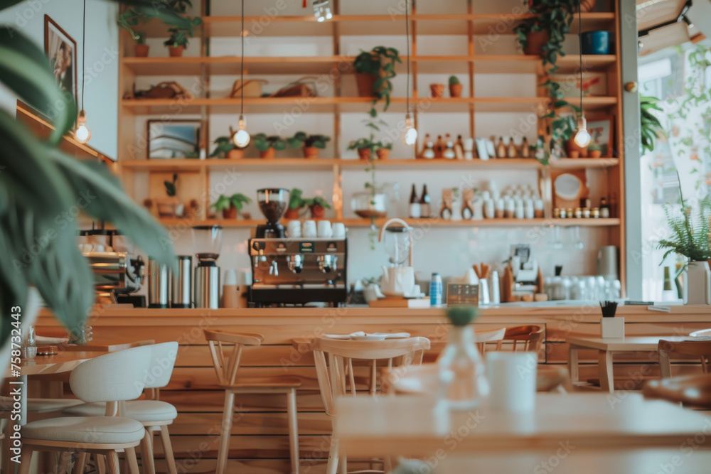 Cozy Modern Cafe Interior with Stylish Wooden Decor Cozy Modern Cafe Interior with Stylish Wooden Decor