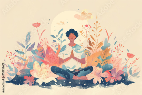 Serene Meditation in Floral Fantasy Illustration