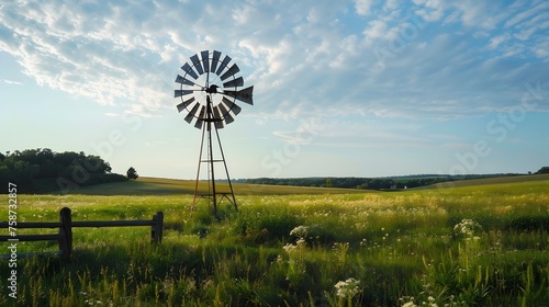 Windmill in the Field: Symbol of Alternative Energy in Rural Midwestern Landscape