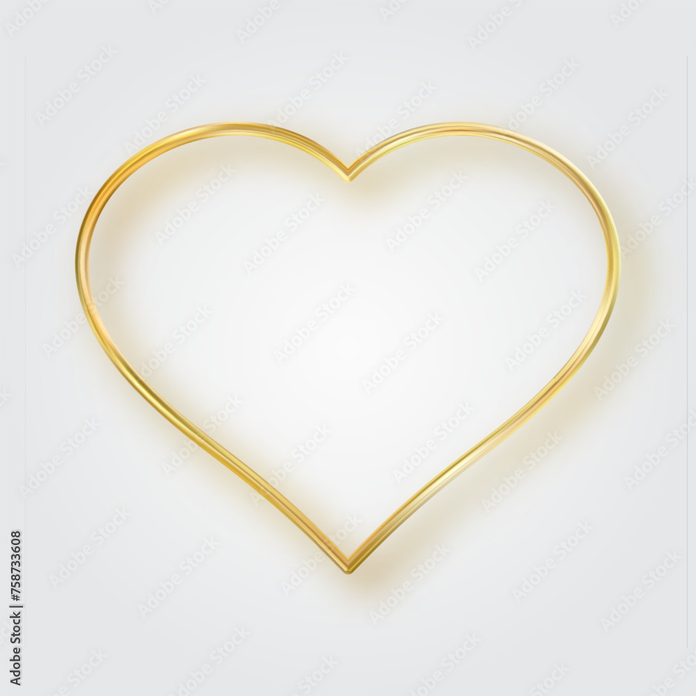 Thin gold heart frame. Golden realistic heart border. Luxury symbol of love. Thin gold heart frame. Golden realistic heart border. Luxury symbol of love.