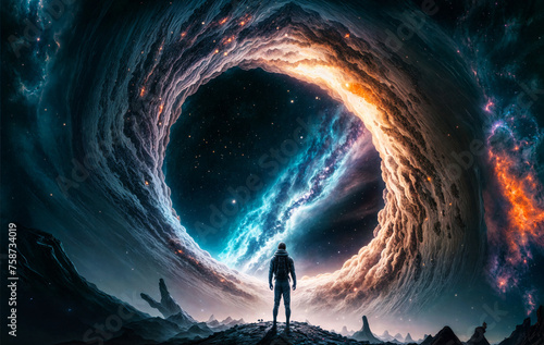 Astronaut Gazing into a Cosmic Vortex - A Journey through Space and Time © Sachin