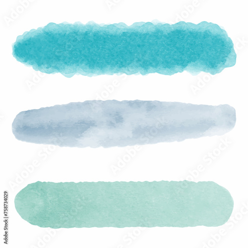 Collection of teal coloured hand painted watercolour strokes