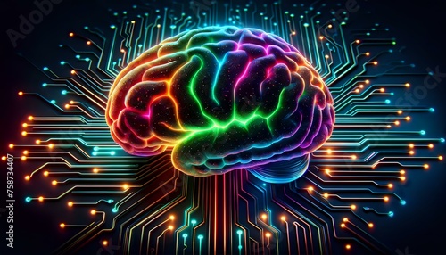 Digital Brain. Connecting AI, Artificial Intelligence Mind with Logic Board