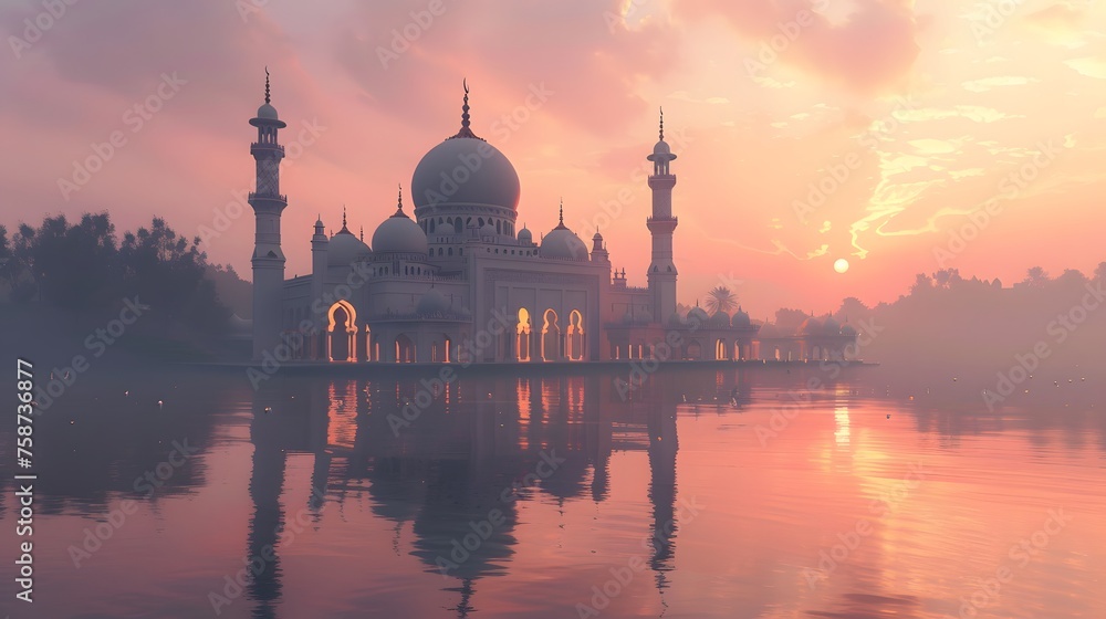 Naklejka premium mosque at sunset