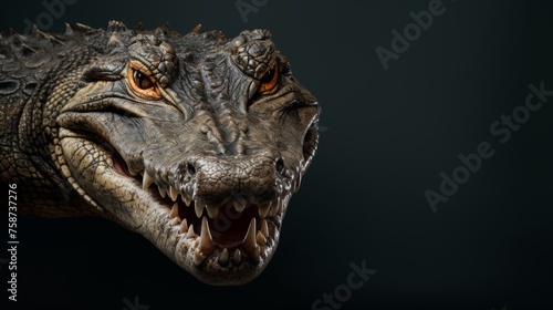 photo of a crocodile head on a plain background with space for text. mock-up © Anastasiya