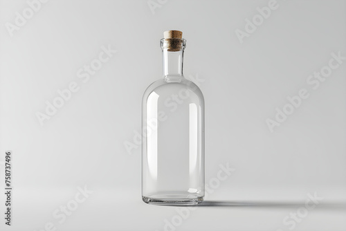 White glass bottle for cognac or whiskey on a white background. Mock up for advertising, branding, product presentation with space for text