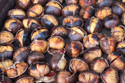 Close up view of Roasted chestnuts