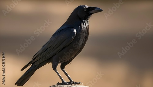 A Crow With Its Sleek Black Feathers Gleaming In T